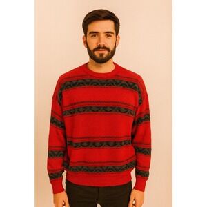Obermeyer Sweater Mens Large Red Wool Ski Apres Fair Isle Vintage Ugly Christmas